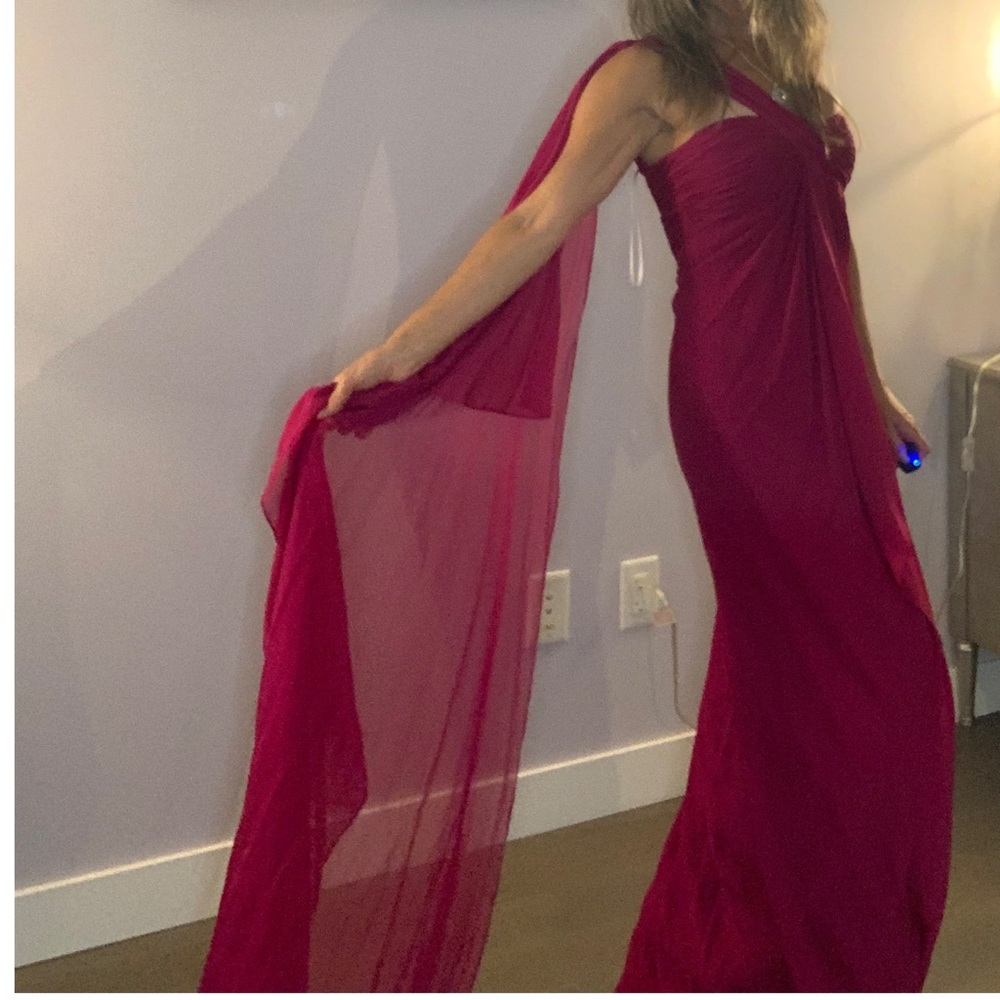Marchesa Notte Silk One-Shoulder Grecian Gown - Picture 10 of 14